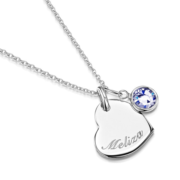 Verižica Srce z imenom birthstone Ela