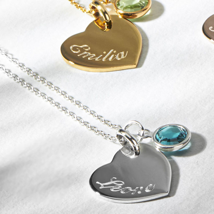Verižica Srce z imenom birthstone Ela